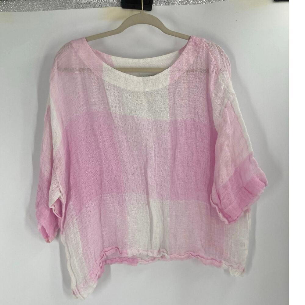 J.Jill Pure Jill Linen Pink White Kimono Boxy Top Women’s Size Medium